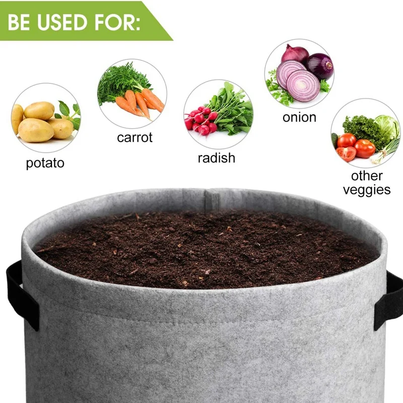 10 Gallon  2mm Thick Felt Potato Grow Bags Planter Pot With Handles and Harvest Window for Potato Tomato