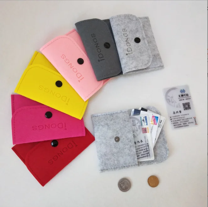 Multifunctional Leather Card Wallet with Felt Coin Purse Pouch for Food Storage Bags