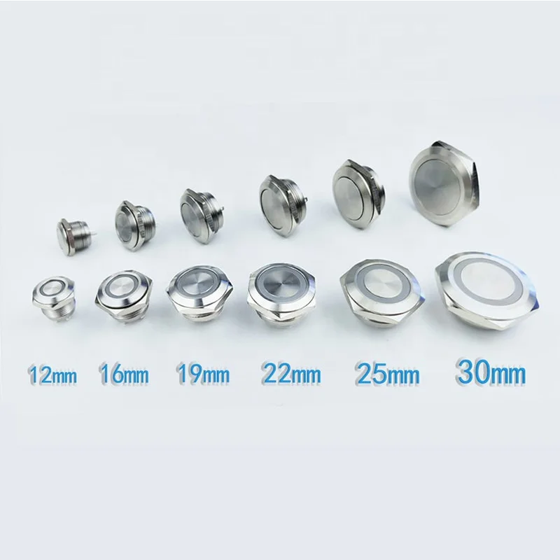 12mm 16mm 19mm 22mm 25mm 30mm Self-resetting Tact switch, Ultra-short, Stainless steel, Ultra-thin, Waterproof, Light-operated