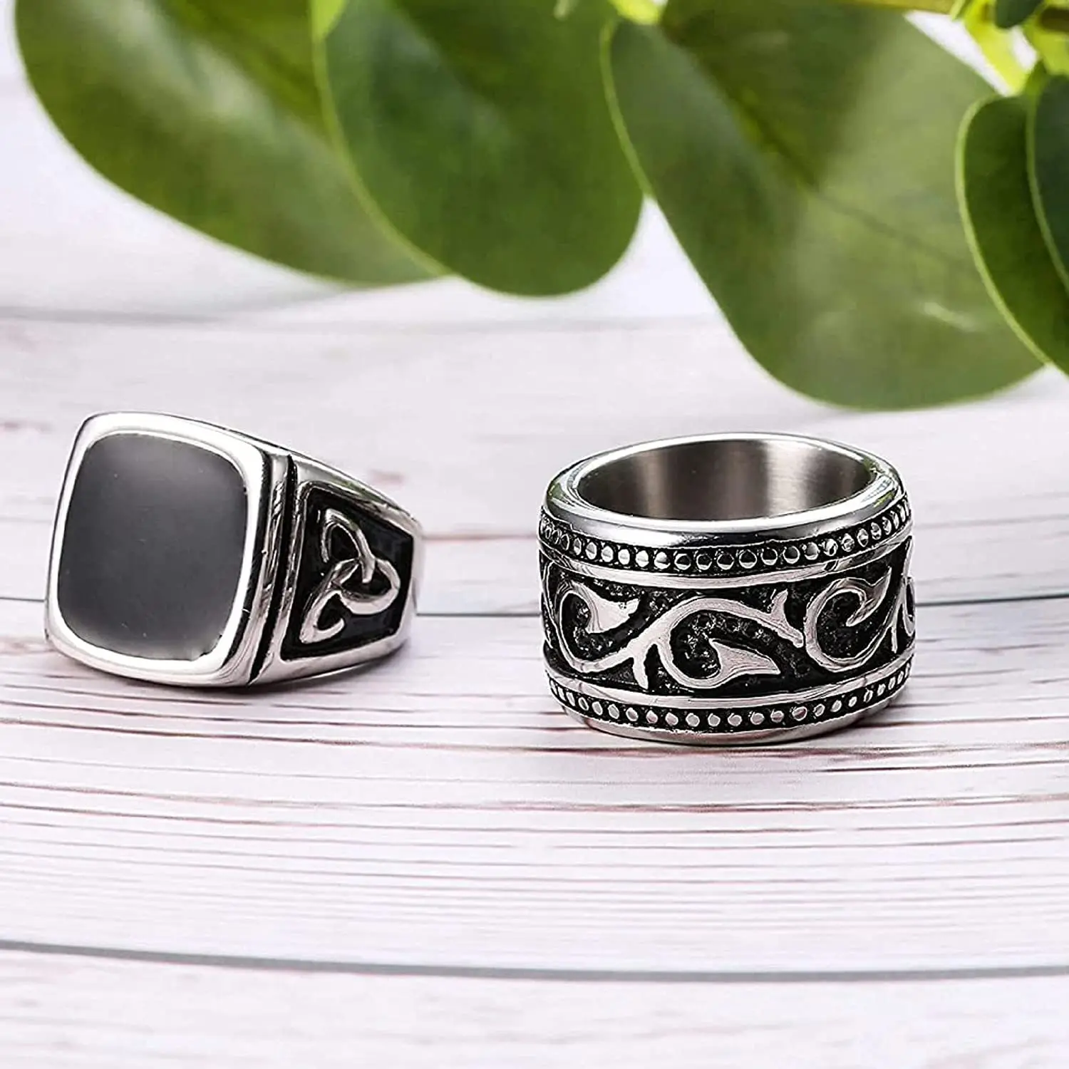 personalized engraved birthstone dad custom signet ring Celtic Triangle Knot Cast Stainless Steel men rings
