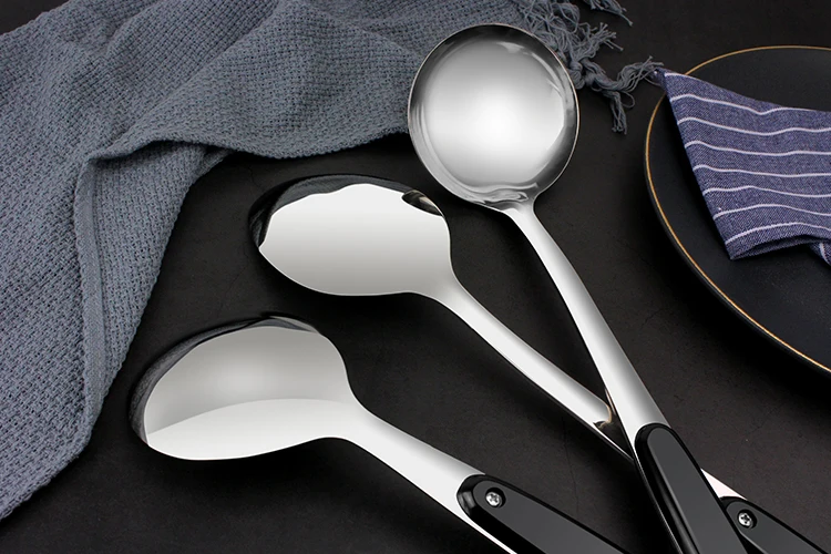 
Eco-friendly Reusable Black Plastic Handle Stainless Steel Kitchen Utensils Set Kitchenware Home Cuisine Cooking Tool 