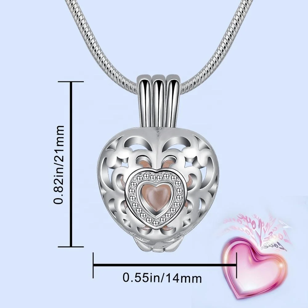 925 sterling silver heart oyster pearl beads holder cages locket pendant necklace