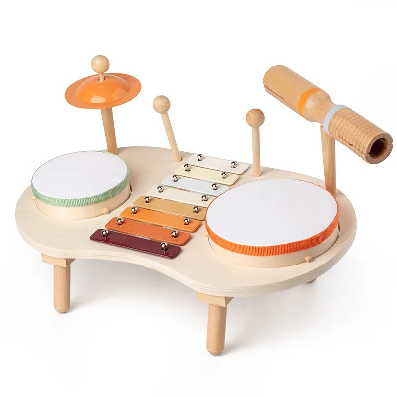 Kids Drum Set Wooden Xylophone Musical Instruments Kit Play Set Baby Drum Set Montessori Sensory Toys for Toddlers