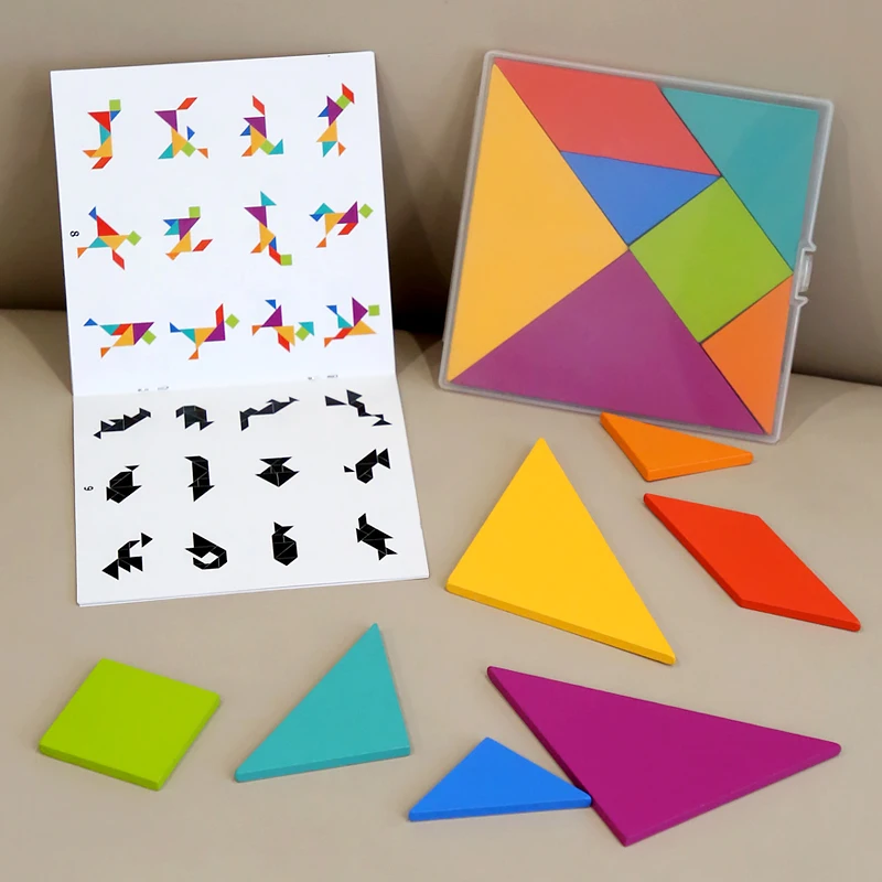 Деревянная головоломка деревянные блоки с узором игры деревянная Tangram для детей