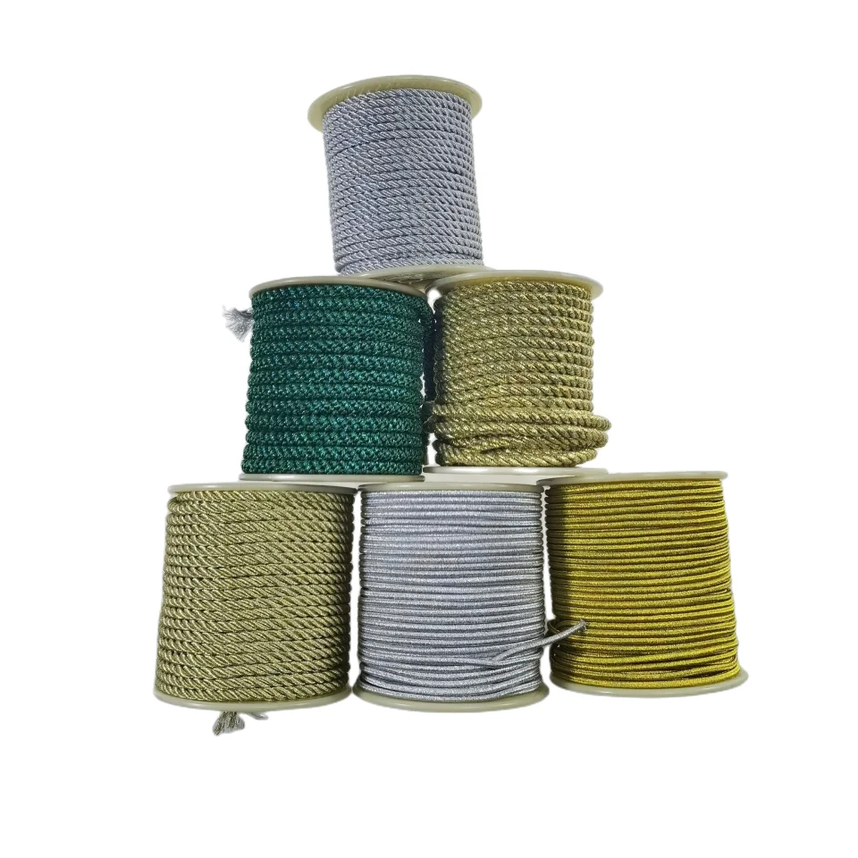 Selling garment accessories 5mm gold silver colour metallic yarn  twisted rope