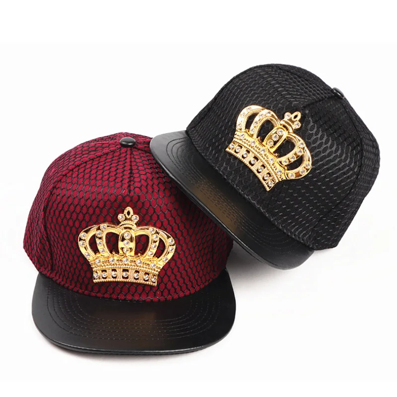 Fashion Flat Brim Hip Pop Cap King Crown Snapback Hat Baseball Cap with Metal
