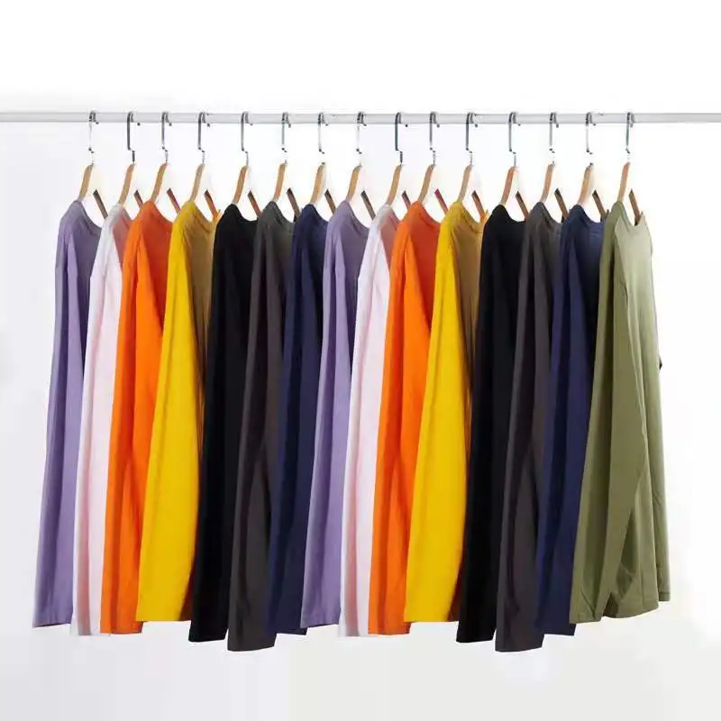 Wholesale  New  100% Cotton Round Collar Solid Color Long Sleeve T-shirts Custom Logo Printing