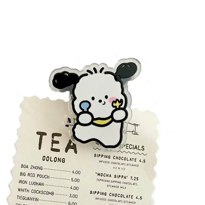 Acrylic Crafts Custom Bill Menu Clips For Shop Cartoon Cute Pochacco Dog Design Note Paper Clips Promotional Stationery For Kids