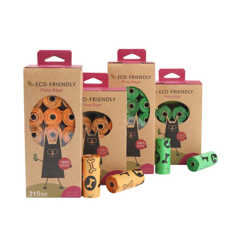 Pet Products Biodegradable Dog Poop Bags Degradable Pet Waste Bags with Bone Print 21 Rolls
