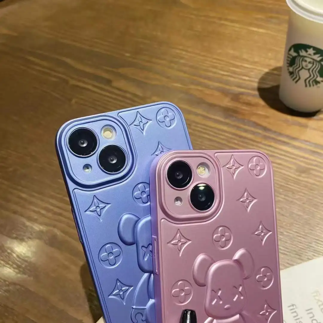 Plating 3D Violent Bear Soft TPU Protective Case For IPhone 14 13 Pro 12 XS Max Cell Phone Case Cover Camera Lens Protector