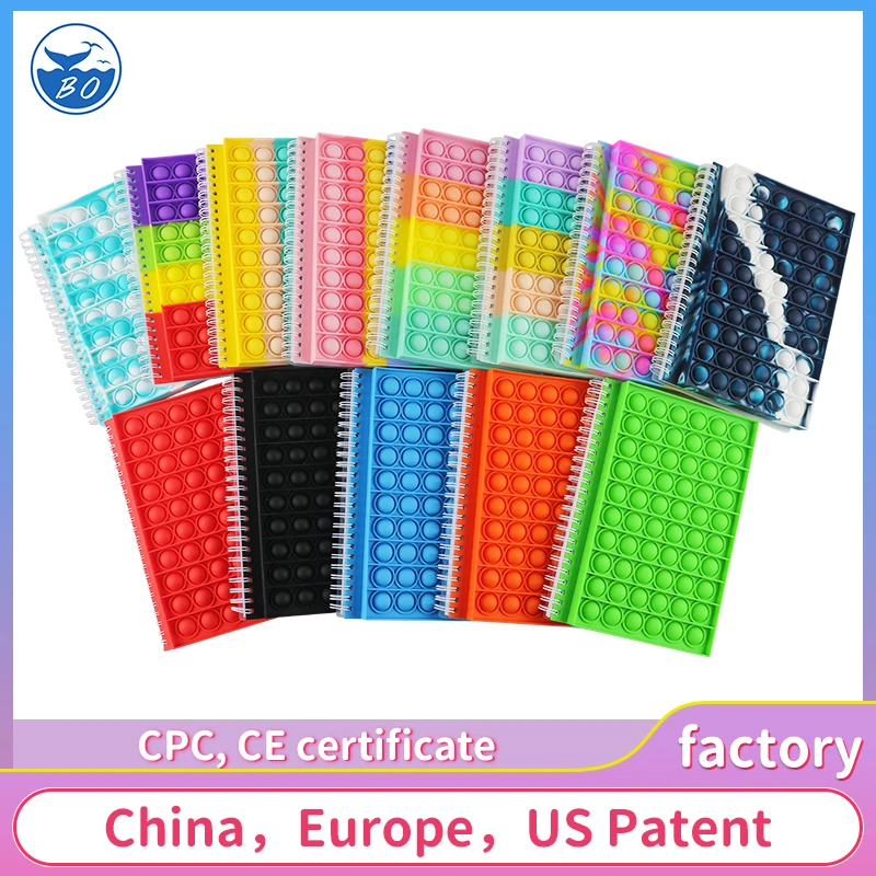 Silicone Pop Bubbles Cover Notebook Relieve Fidget Notebooks Softcover Spiral Memo Pad Finger A5 Push Up bubble Notebook