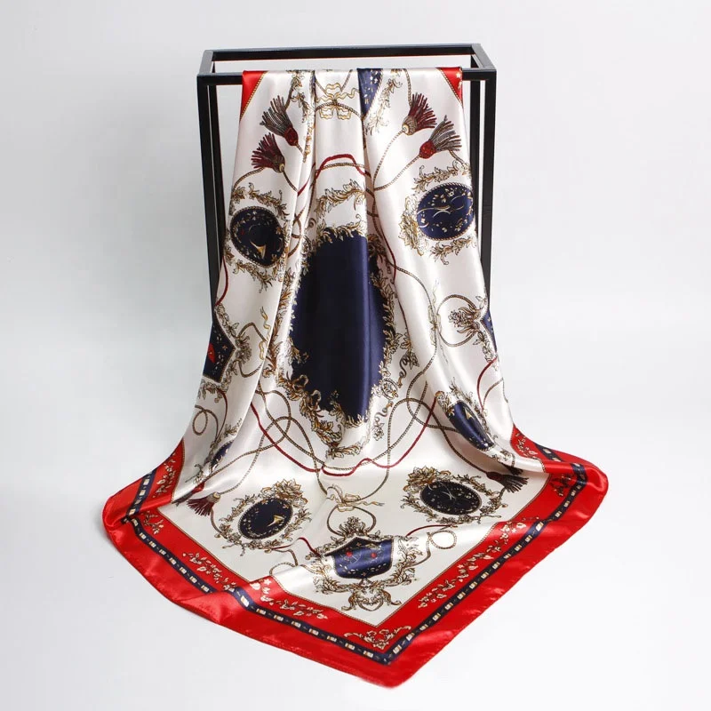
Lady Silk Shawls Women Fashion Foulard Satin Muslim Headscarf Tassel Shawl Flower Print Square Head Scarves 