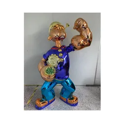 High quality Custom Electroplating Plating Popeye Sculpture 4FT 5FT 150CM Fiberglass Popeye status sculpture