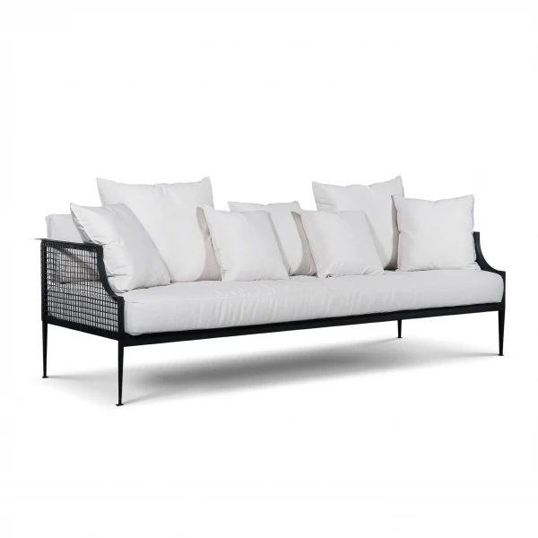Commercial furniture metal mesh single couch sofa with white fabric cushion