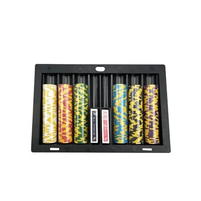 Factory supply 350 abs black insert poker chip tray vertical  8  rows slots for carry casino chip and card on poker table