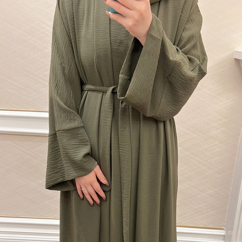 Fashion Popular Turkey Middle Middle Earth Solid Color Lace-Up Dress For Ladies Muslim Dress Two-Piece Outfit