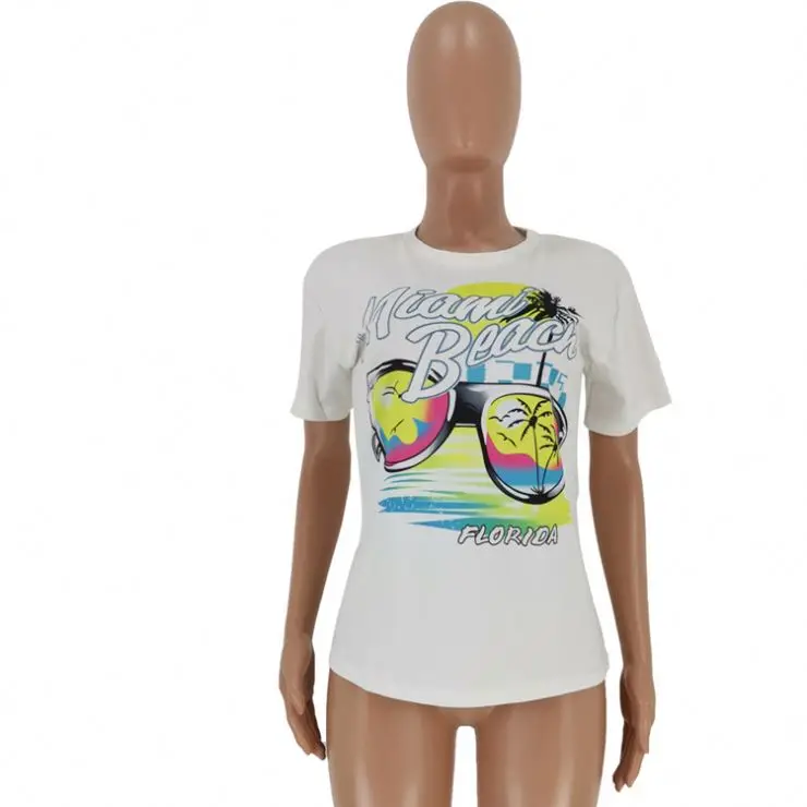 
08AF371 new arrival round neck short sleeve letter print woman casual fashion t shirt 