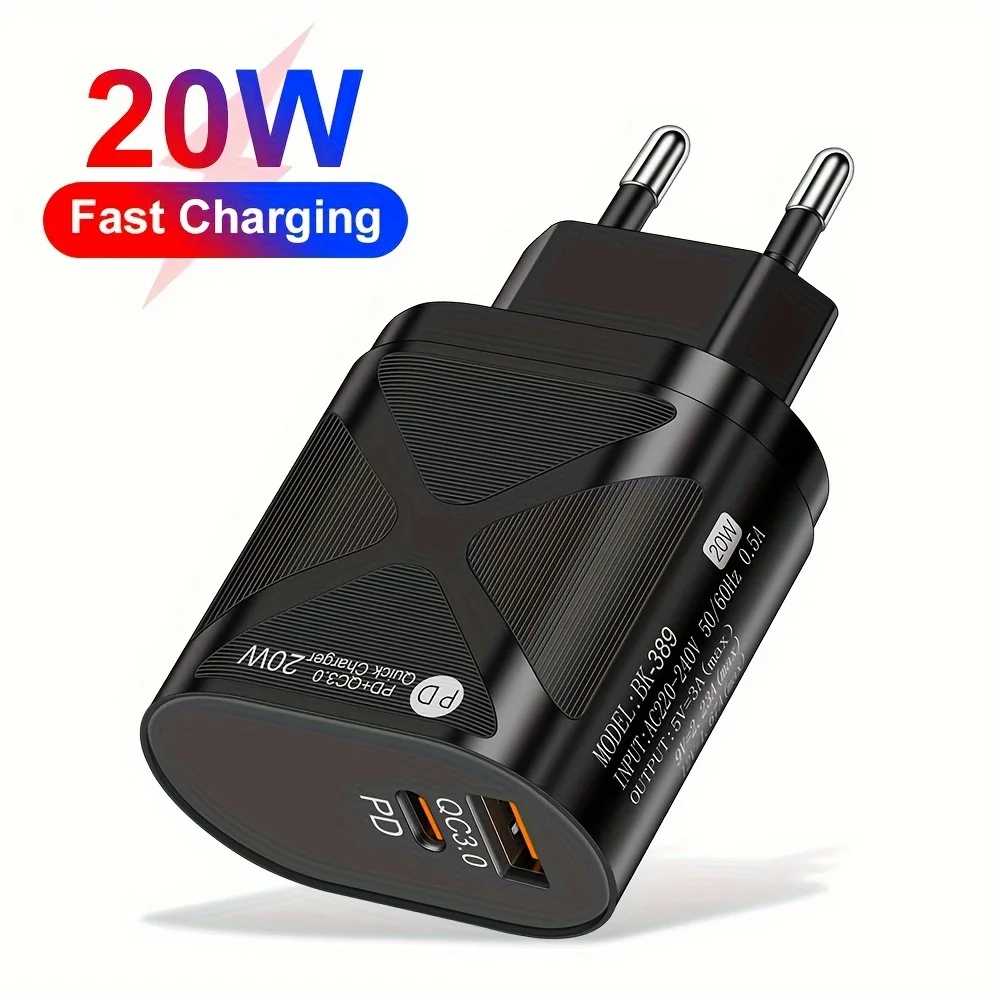 EU BLACK USB C charger Cshare 20W USB plug suit 2m Type-C cable Multiple 4 port fast charger for iPhone 16 15 Pro Max Android