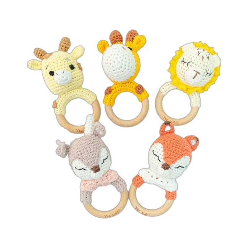 Animal Teething Stick Newborn Toy Hand-knitted Rattle Pure Cotton Baby Opp Bag Unisex Bag of Wooden Letters for Baby Crafts