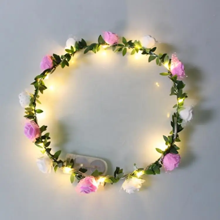 LED Flower Crown Headband for Women, Colourful Light Up Floral Garland Headdress, LED Wreath Hair Accessories for Girls