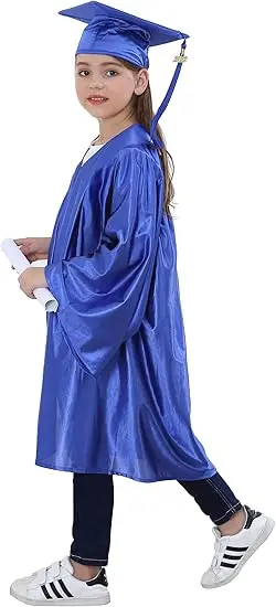 Shiny Royal Blue Preschool Kindergarten Graduation Cap and Gown for Kids With 2024 Tassels Charms