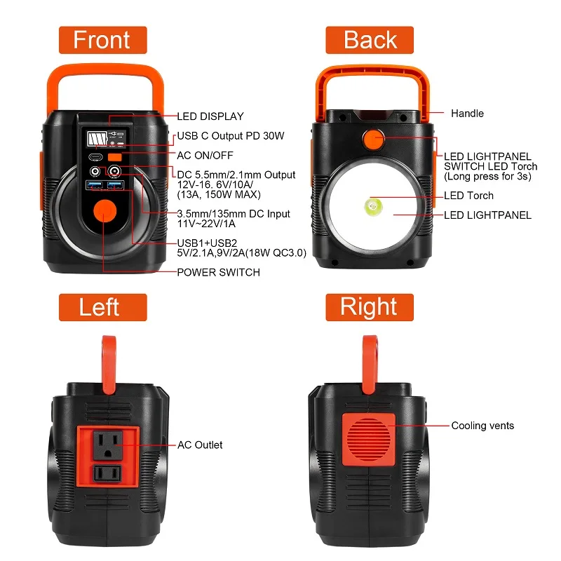 Factory Direct Portable Battery Outdoor 110v 220v Generator 100w for Camping Solar Power Station