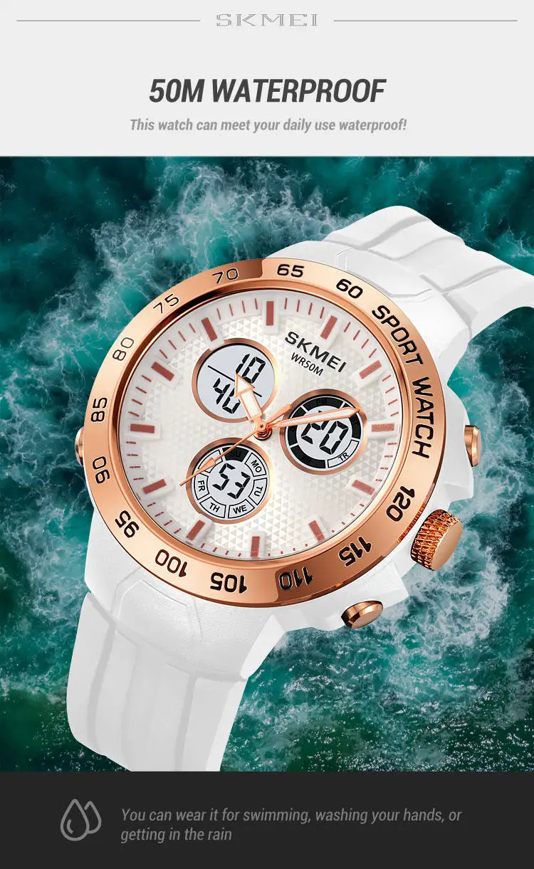 Skmei 2106 fancy odm men digital watch best Silicone strap water resist double display  sports watch manufacturer