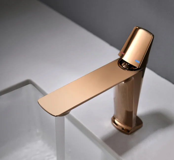 Fapully Rose Gold Wash Single Lever Mixer Bathroom Tap Modern Design Brass Basin Faucet