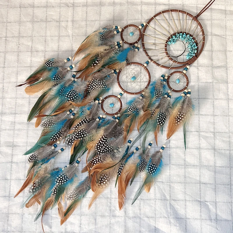 Handmade Bohemian Turquoise Dream Catchers with Feathers Large Wall Hangings for Home Decor