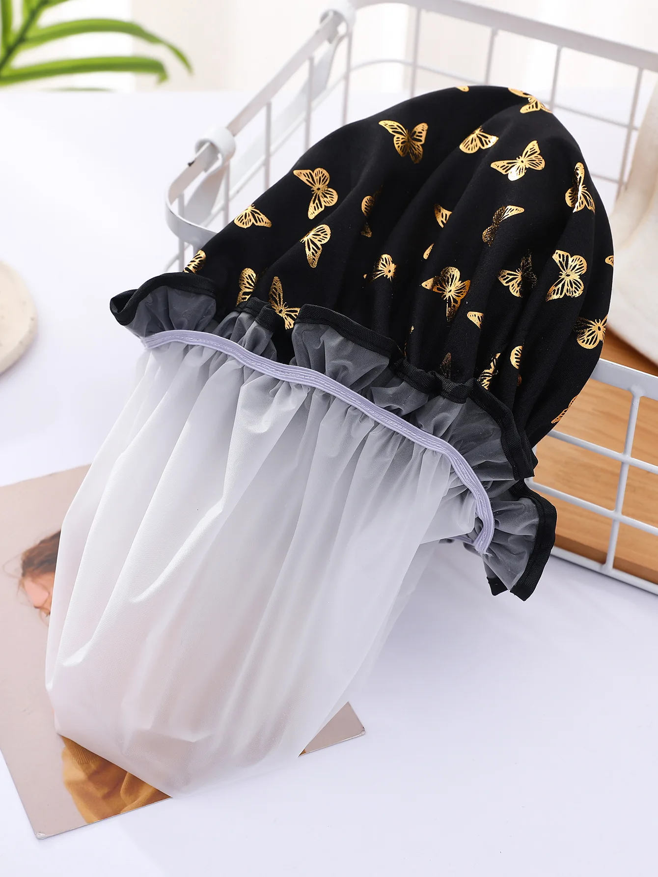 Hot Sale Double Layer Reusable Bath Shower-Caps For Women Long Hair Elastic Shower-Cap