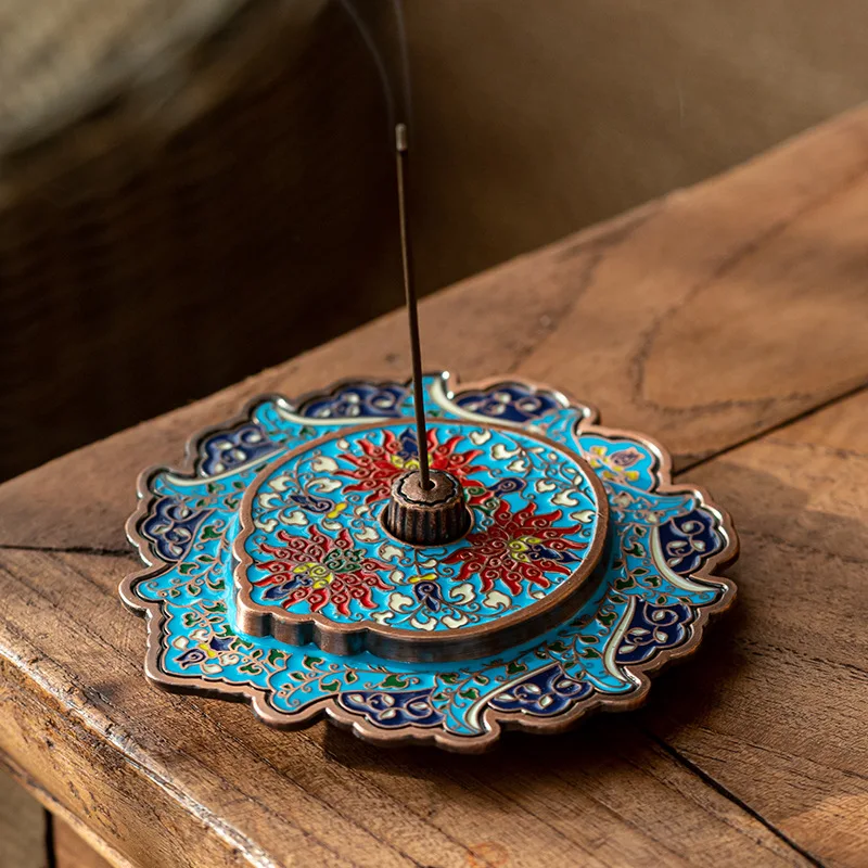 Retro enamel color room incense stick temple agarwood tray creative incense holder zinc alloy aromatherapy tower line incense in