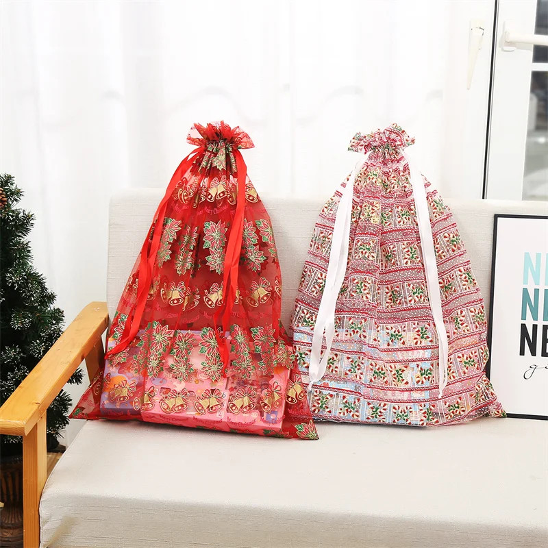 New Arrival Christmas Organza Present Bag Xmas Tree Snowman Jewelry Pouch Eco-Friendly Candy Toy Organza Bag For Kids Gift