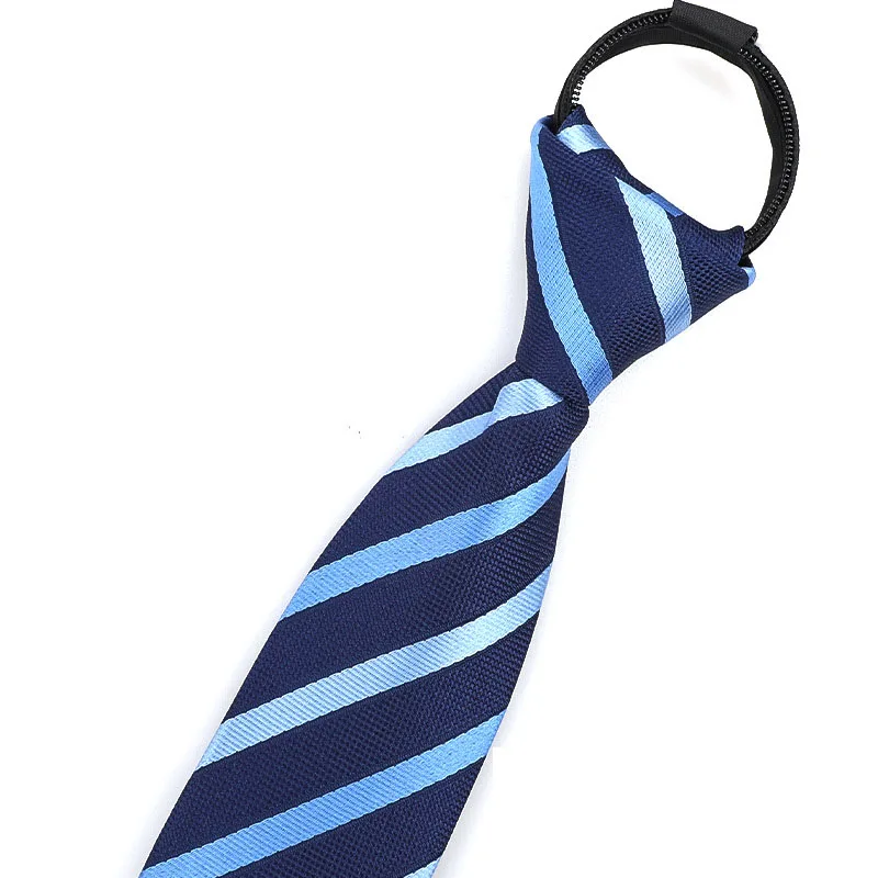 8cm men stripe navy blue polyester silk business tie zipper necktie pred knot shirt accessories cravat gravate
