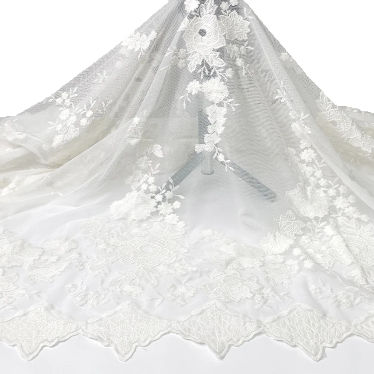 Высококачественная полиамидная нейлоновая сетчатая белая хлопковая окантовка с цветочной вышивкой для платья и платья подружки невесты