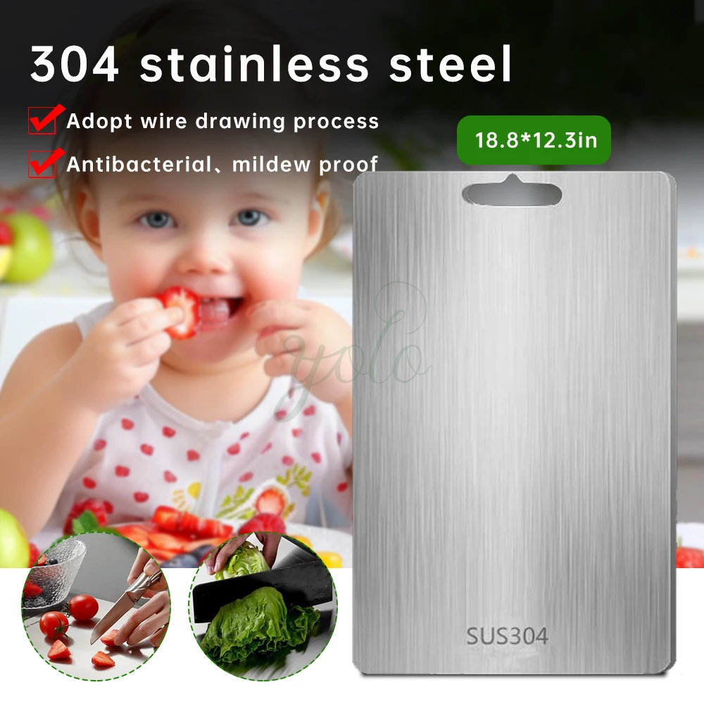 2024 New Dishwasher Safe Titanium Stainless Steel 304 Cutting Board Chopping Blocks for Kitchen Meat Fruit Vegetables