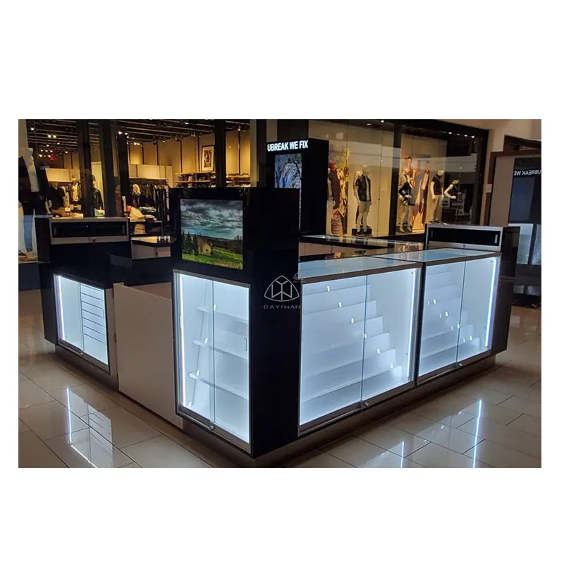 Trendy Full Vision Glass Showcase Mobile Phone kiosk Shopping Mall Kiosk Design