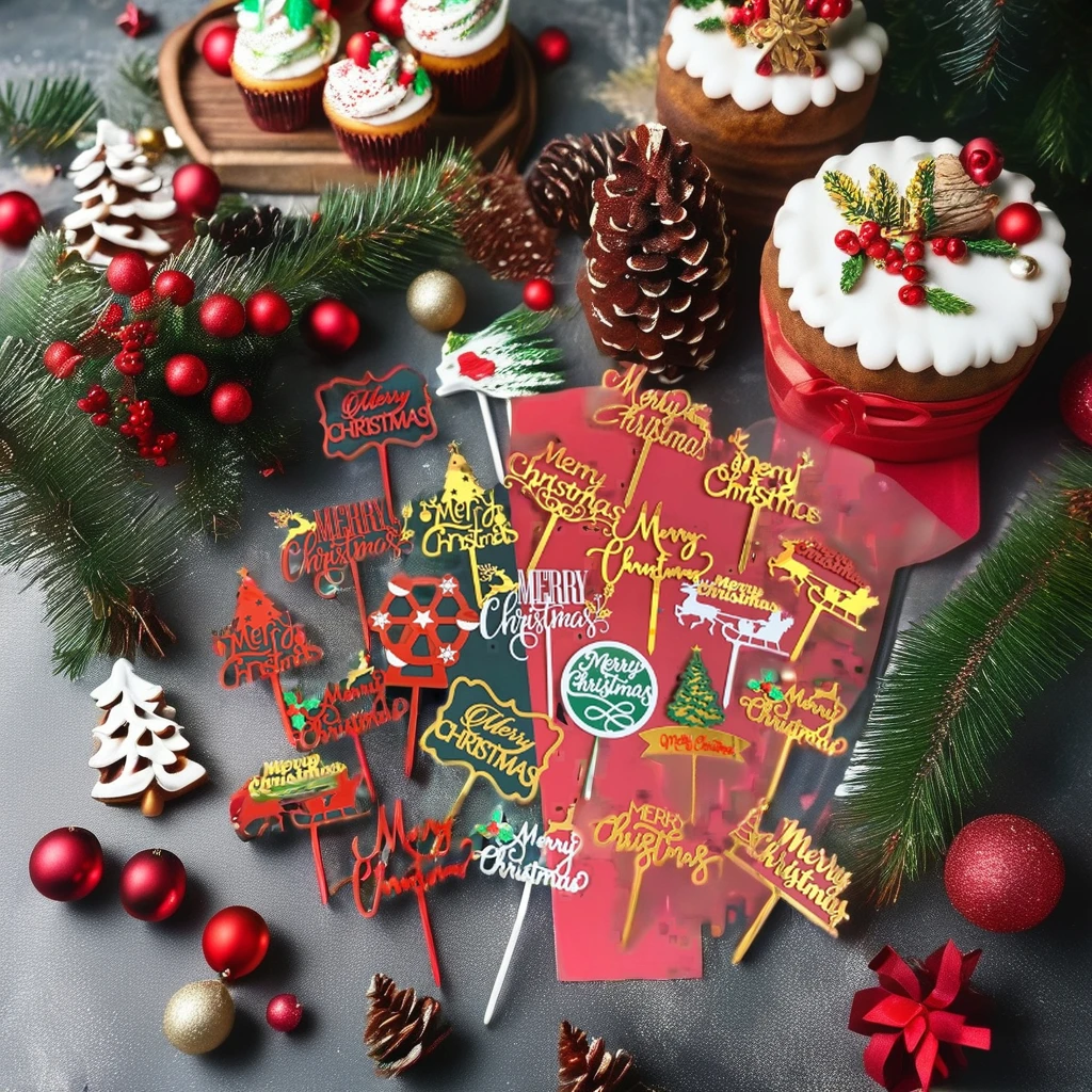 Merry Christmas Acrylic Cake Topper Red Gold White Gold Series Balloon-Shaped Cupcake Decoration Candy Christmas Baking Gift