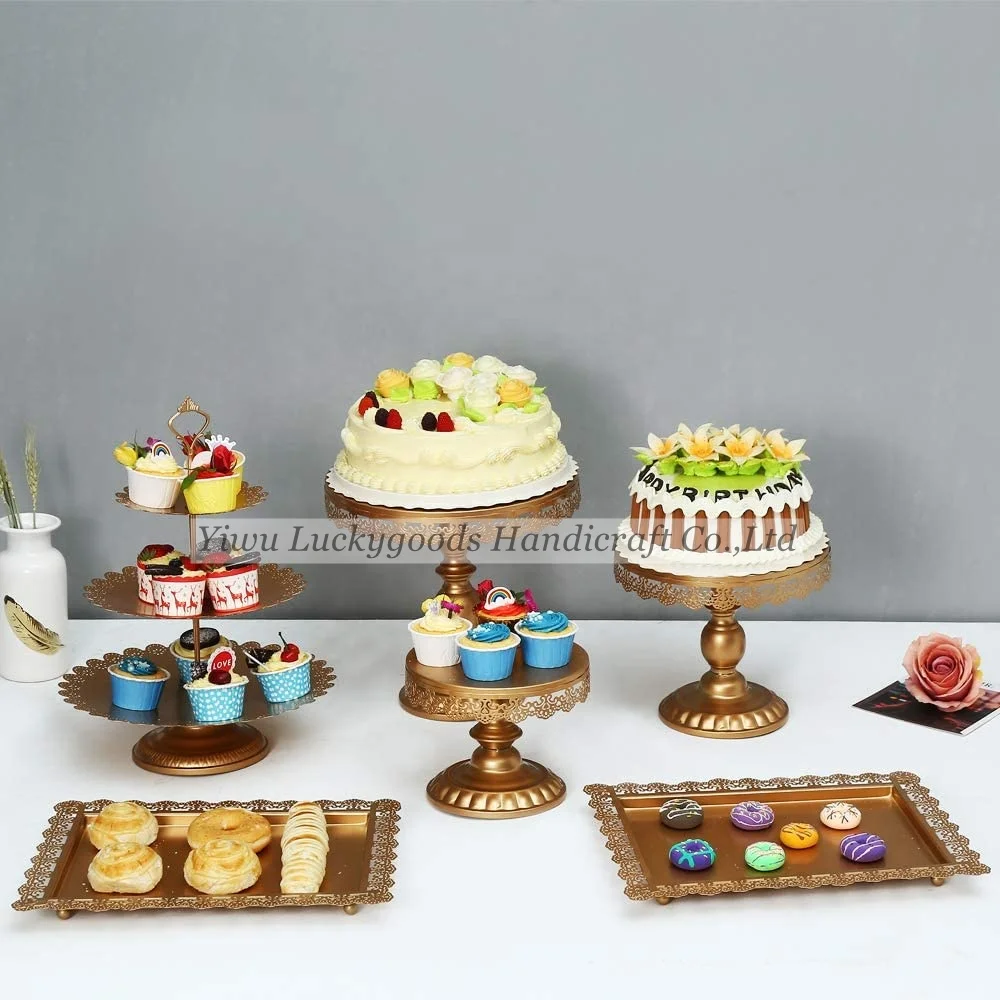 DGJ210624-4 Set of 6 Pieces Metal Cake Stands Gold Cupcake Stands Candy Display Plate Serving Tower for Wedding Party Decoration