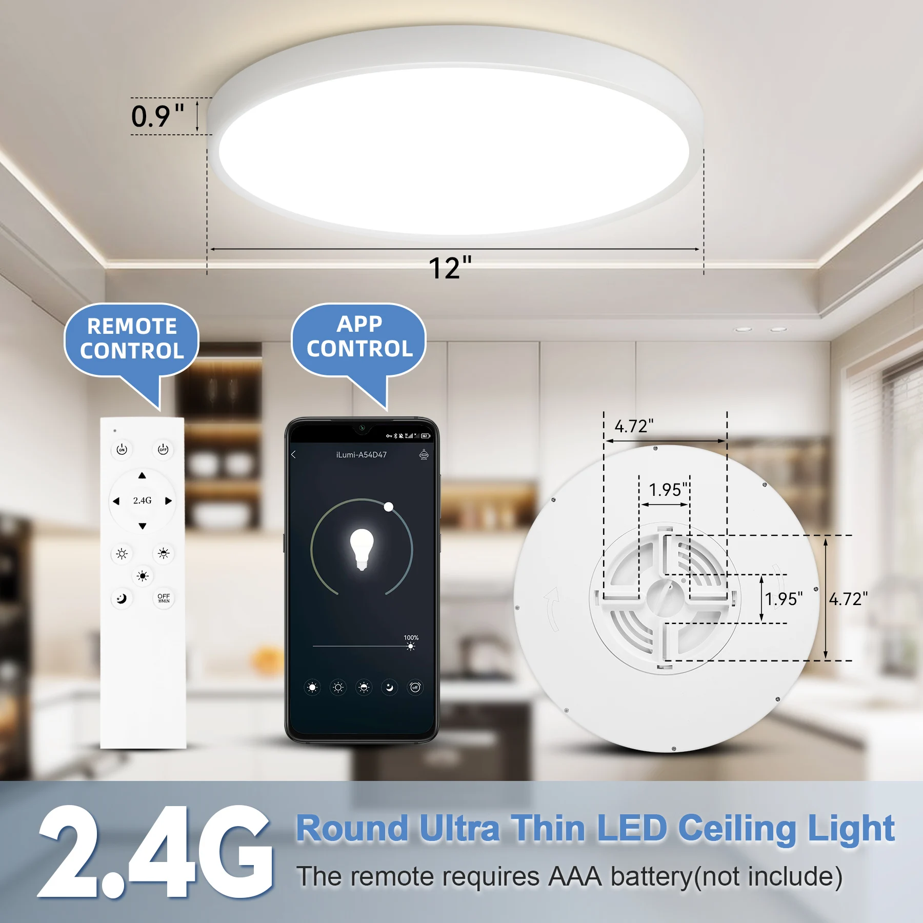 Wide Voltage Remote Control Wifi Backlit rgbcw Surface Mounted Side Glow Led Ceiling Light,Ceiling Light,Smart home light