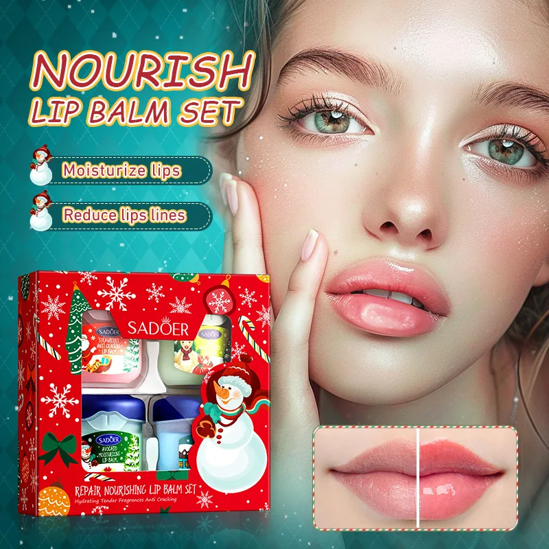 4 Pack Christmas Lip Balms Gift Set Moisturizing Repairing Smoothing Petroleum Jelly Lip Balm Moisturizer for Dry Cracked Lips