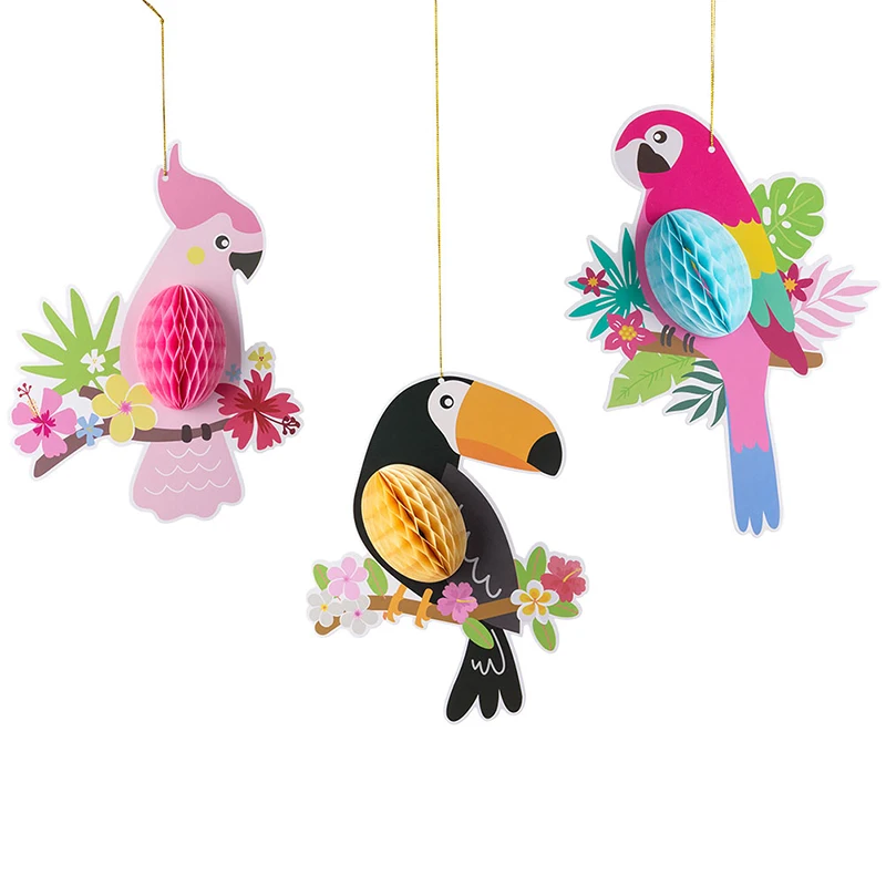 High Quality  Summer decorations Tropical birds Nest three-piece paper decoration animal Nursery window display holiday party