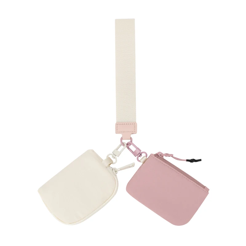 Women Fashion Nylon Lovely Double Wrist Card Holder Wallet Coin Bag with Custom Logo Dual Pouch Wristlet Key Chain gift purse