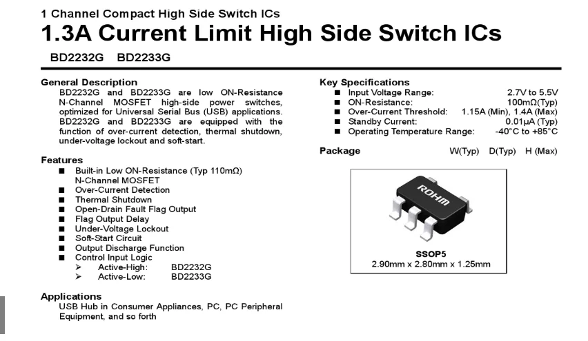 BD2232G   BD2232G-GTR  BD2233G   Power Switch ICs   3000PCS/Reel  SSOP-5