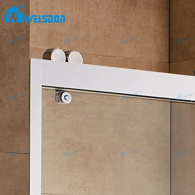 Weisdon Bathroom Stainless Steel Shower Screen Double Sliding Tempered Glass Framed Shower Door