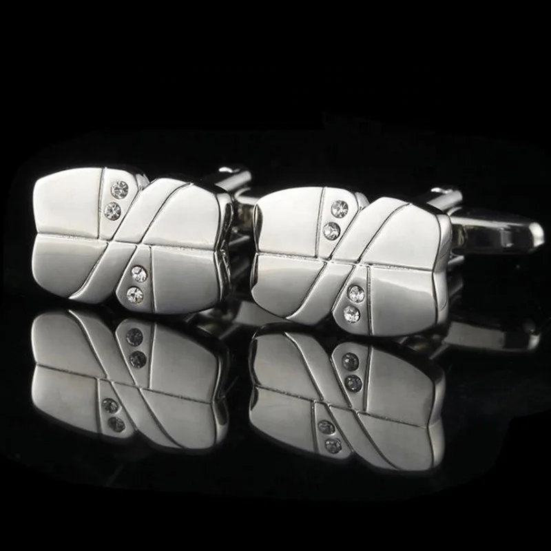 hot selling mens square pure silver color diamond brass cufflink