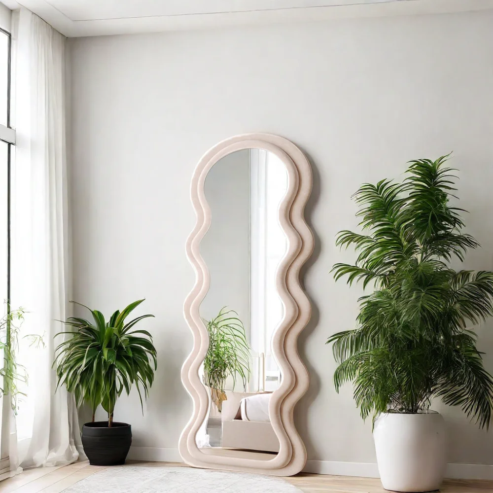 Wholesale flannel framed vintage wave furniture dressing mankeup toilet hanging wall floor full body mirror espejo spiegel miroi