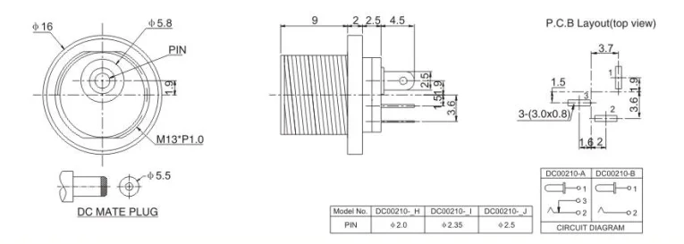 Laptop dc power jack 2.5mm DC00210