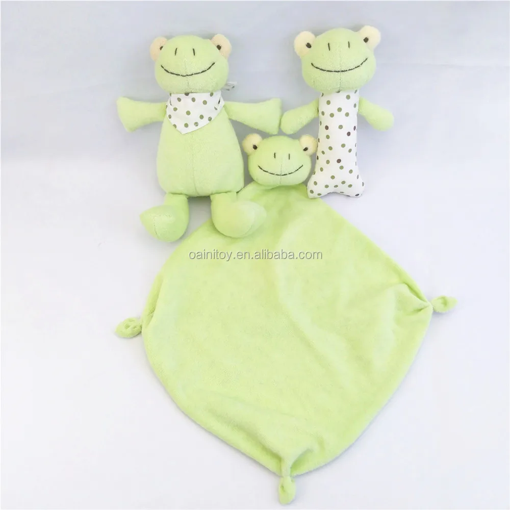 2021 OAINI  Factory ODM OEM Cheap Stuffed Animal Baby Comforter EN71 Plush Frog Toy  Skin-Friendly Soft Infant Doudou for Baby