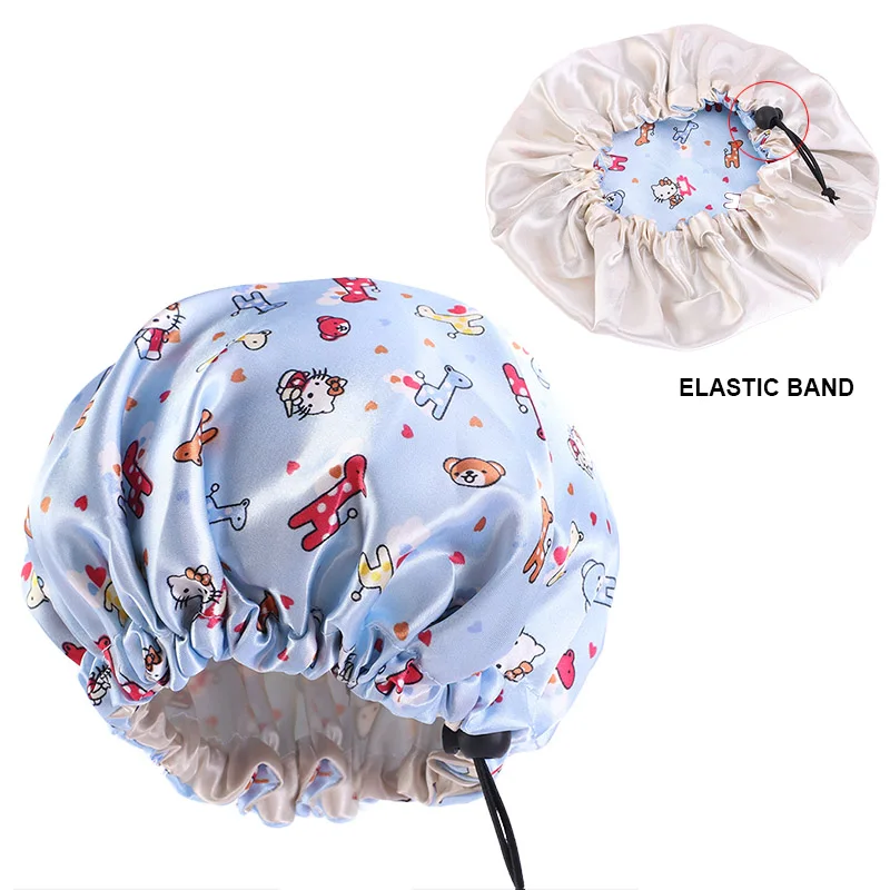 Kids Silky Satin Bonnets Double Layer Adjustable Turban Chemo Hat Elastic Band Colorful Sleep hats With Drawstring