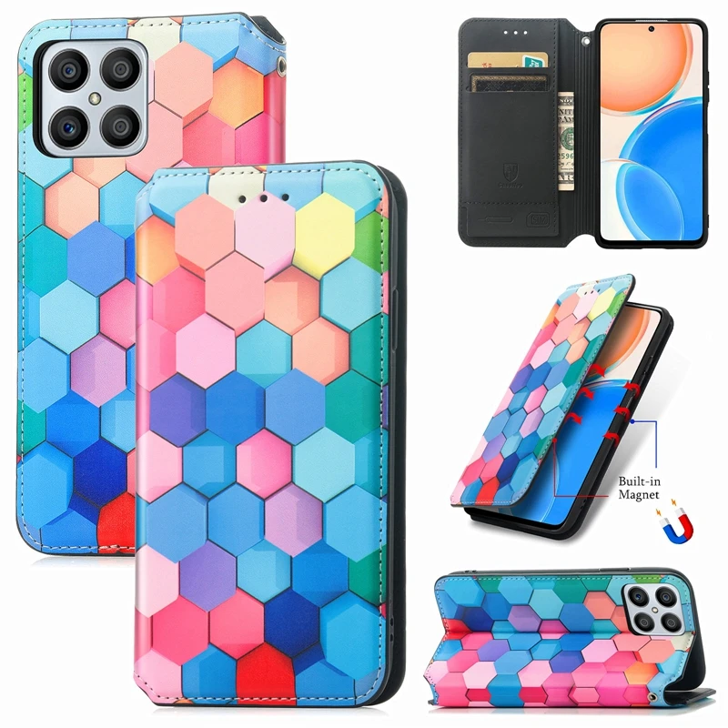 Fashion 360 PU Leather Flip Colorful Wallet Mobile Phone Case Cover For Huawei Honor X8 50 Pro 50SE Nova 9